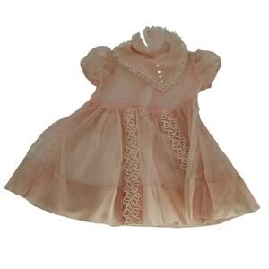 Vintage 1950s Kate Greenaway Frock Baby Girls Sz 12M Sheer Pink Dress